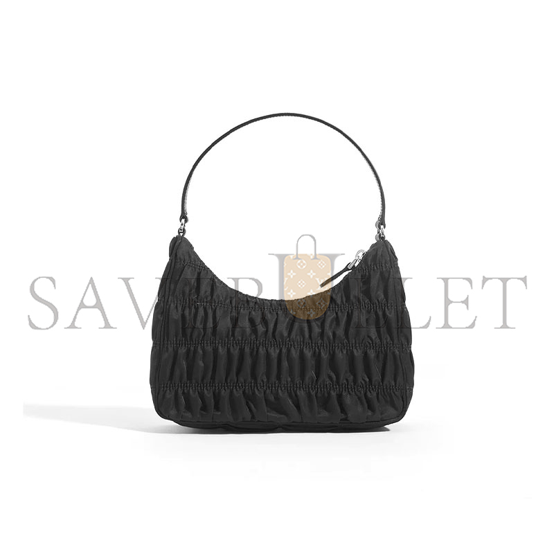 Pra*a re-edition 2000 hobo bag in ruched black nylon 1ne204 (22*13*6cm)